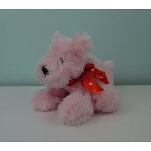 Animal Adventure Pink Puppy Dog Plush Stuffed Animal Toy Red Bow White Hearts